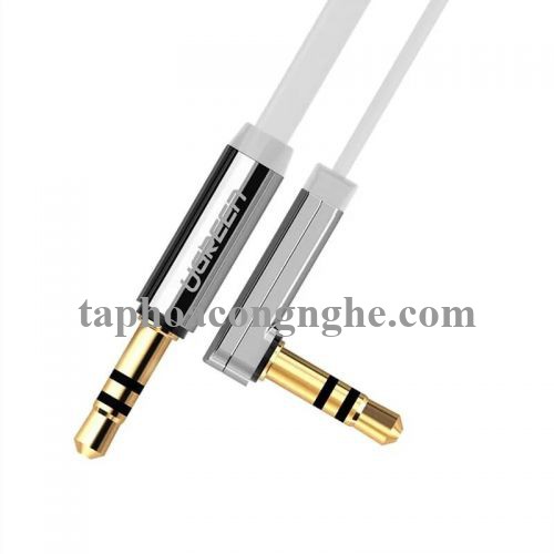 Ugreen 10761 5M màu trắng Dây Audio 3.5Mm Dẹt Mạ Vàng 1 Đầu Vuông 90 Tpe AV119 30010761